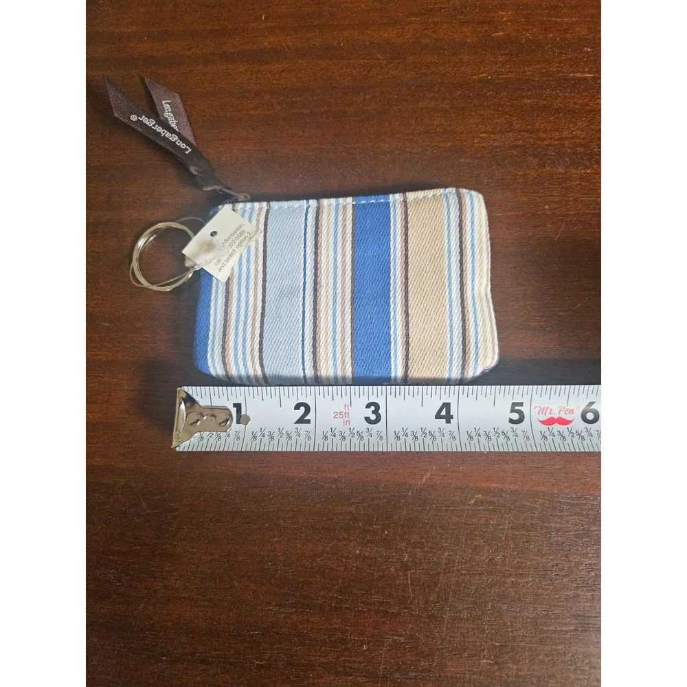 Longaberger Coin Purse Womens OS Blue Cabana Stripe Fabric Keychain NEW